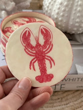 Load image into Gallery viewer, Coastal Red Lobster Coasters with a cork base -