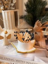 Load image into Gallery viewer, Gold star clay match holder with strike paper / handmade Christmas gift /