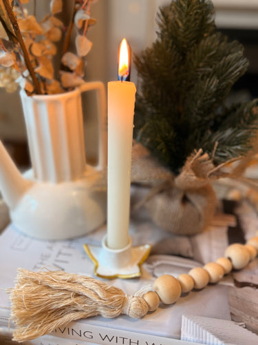 Gold star clay candle stick holder / handmade Christmas gift