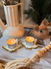 Load image into Gallery viewer, Gold star clay tea light candle holder / handmade Christmas gift