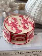 Load image into Gallery viewer, Coastal Red Lobster Coasters with a cork base -