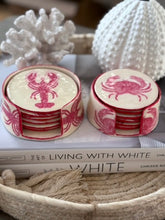 Load image into Gallery viewer, Coastal Red Crab Coasters with a cork base -
