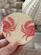 Load image into Gallery viewer, Coastal Red Crab Coasters with a cork base -