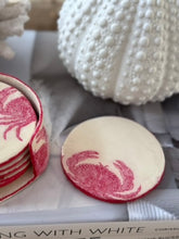 Load image into Gallery viewer, Coastal Red Crab Coasters with a cork base -