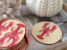 Load image into Gallery viewer, Coastal Red Lobster Coasters with a cork base -
