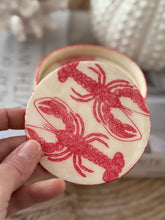 Load image into Gallery viewer, Coastal Red Lobster Coasters with a cork base -