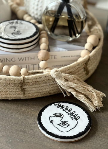 Minimalist Line Art Coasters | Handmade Ceramic Drink Coasters | Modern Table Decor Gift